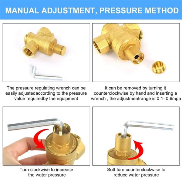 3/4 tommer trykregulator med manometer, justerbar trykreducer til DN20 trykregulator