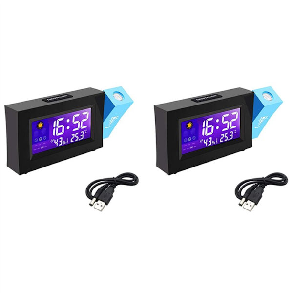 2X Väckarklocka med projektor Digital väckarklocka för sängbord LED Fashion väckarklocka Digital väckarklocka med tidstation