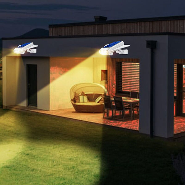 Solcelledrevet vegglampe for hage, utendørs, vanntett solcelle-LED-lampe med bevegelsessensor, 2200 mAh, 2 moduser, sikkerhet for gårdsplass, varmt hvitt skall