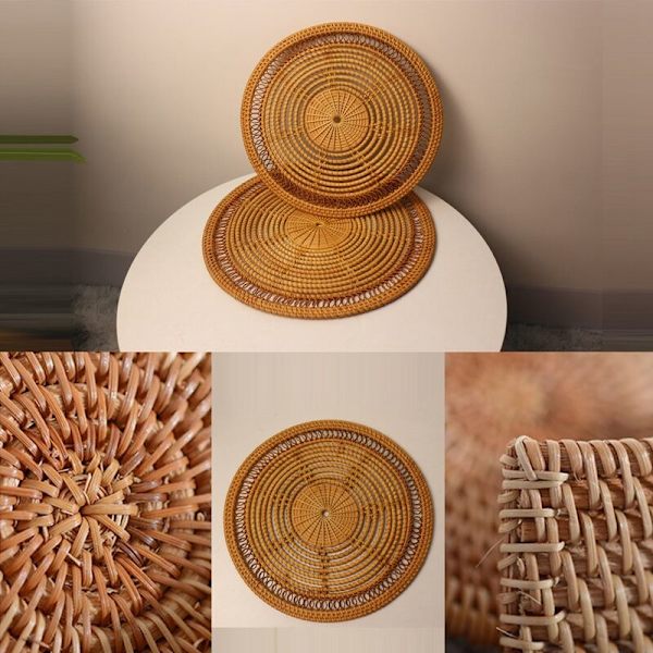 Rattanflettet koppunderlag sett brikker runde gryteunderlag bordbrikke hjemmedekorasjon isolasjon håndlaget kaffematte 40cm