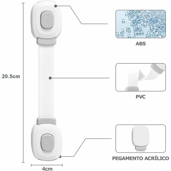 6 stk. barnesikkerhetslås, hvite låser for barn/babyer, barnesikkerhetsdørblokk for skuff, kjøleskap