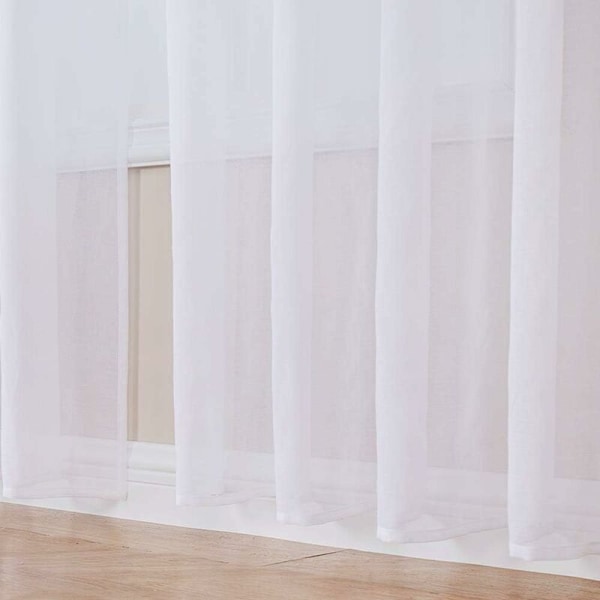 2 stk. Hvit gardin 140x280cm med hull, halvtransparent linlook, moderne innendørs dekorasjon for stue, soverom, kjøkken