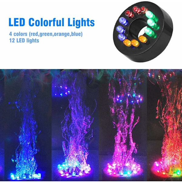 Stille Fontene Pumpe Neddykbar Vannpumpe med Justerbar Vannstrøm med 12 Fargerike LED-lys for Akvarium Fontene Hydroponisk Tank og Hage