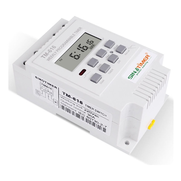 TM616W-2 30A 220V Elektronisk Veckovis Programmerbar Digital Tidströmbrytare Relä Timerkontroll DIN-skena Montering