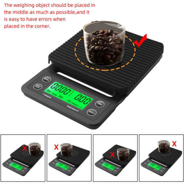 5 kg/0,1 g droppkaffeskala med timer, bärbar elektronisk digital köksvåg, LCD-elektronisk våg, USB-laddning