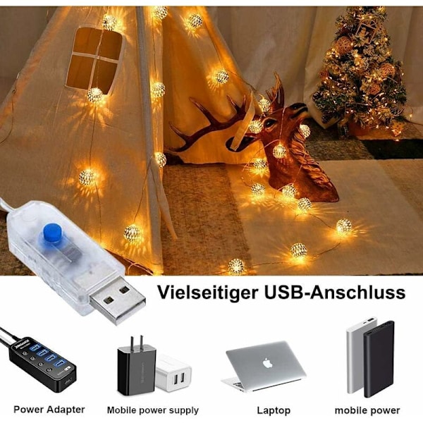 LED-tähtivalot, 20 marokkolaista LED-valoköynnöstä 3M 8 himmennettävää tilaa kaukosäätimellä, orientalistiset joulukoristepallovalot USB:llä, EI paristoilla