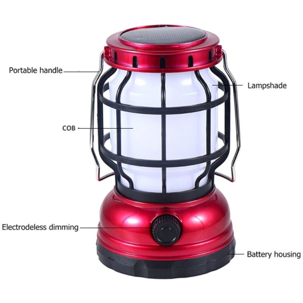 Solcellslykta Camping Lykta Campinglampa med Nödströmförsörjning Flimrande Flamma LED Hängande (Röd)
