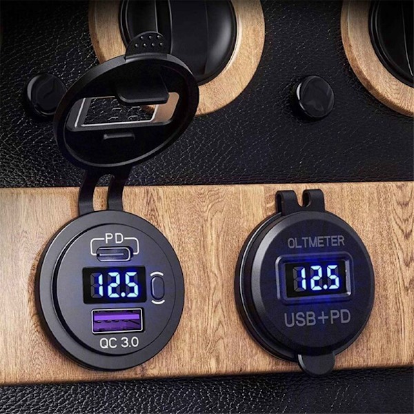 12V 24V Lader 3.0 USB SUV Vanntett Billader 36W Type C PD Plugg med Av/På-bryter