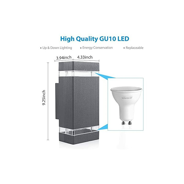Utomhusvägglampa Upp & Ner, Inomhus/Utomhuslampa med 2 x 5W Varmt Vita LED-lampor, Gjutaluminium, IP44 Vattentät Svart