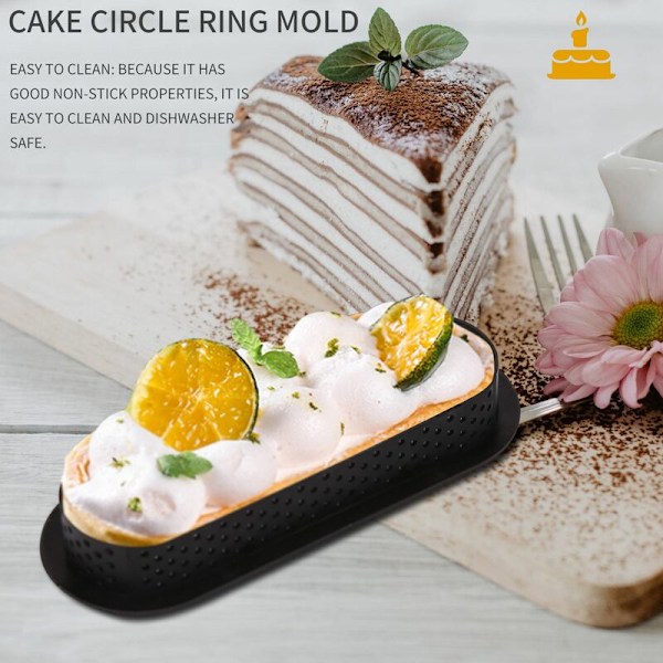 6 stk. Ovale Ringe Varmebestandige Perforerede Kage Mousse Ringe Non-Stick Bage Ring Mini Kage Pan Kage Ringe