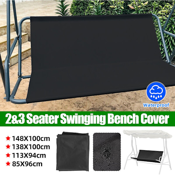Vandtæt Swing Udskiftning Betræk Stol Bænk Terrasse Udendørs (Sort, 2 Sæder 113x94cm)