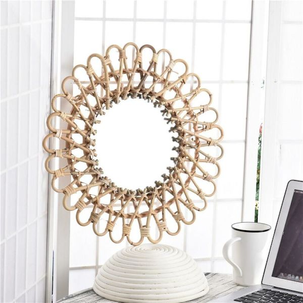 40 cm nordisk vevd rotting rund veggdekorasjon for garderobe