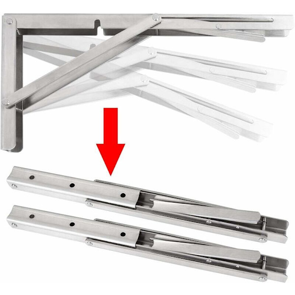 Fällbara hyllkonsoler, 2-pack rostfria fällbara hyllkonsoler, väggmonterade fällbara hyllkonsoler - Infällbar hyllkonsol med skruvar -