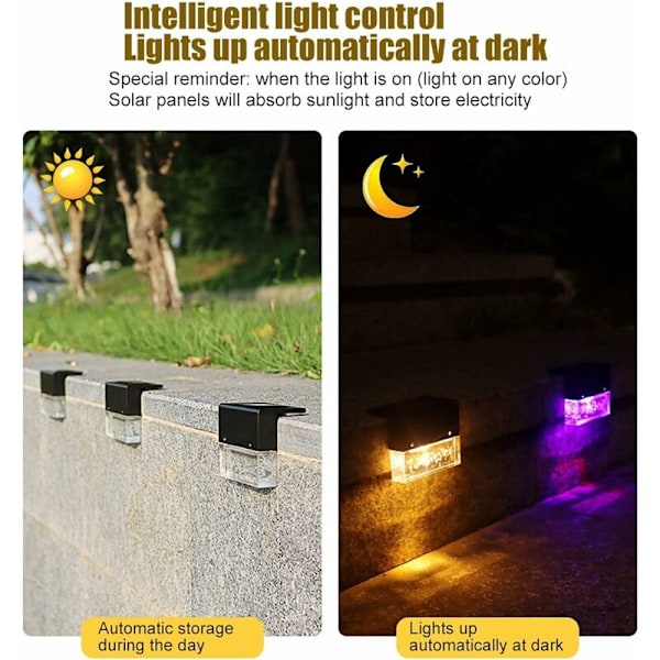 Solcelletrinnlys, Vanntett Solcelle RGB Utendørs Varmt Lys for Hage for Balkong for Terrasse for Trapper for Gjerde HIASDFLS