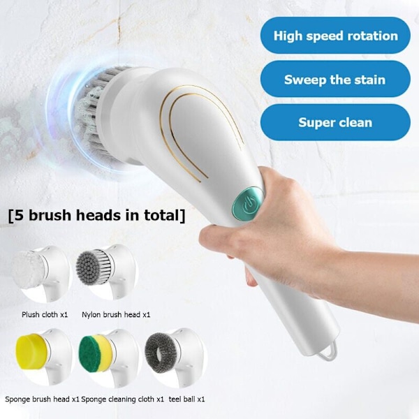 Elektrisk Rengöringsborste Skrubbset: Bärbar Rengöringsborste Uppladdningsbart Batteri Spin Skrubb Rengöringsborste Kit Kök Badrum Duschrengöring
