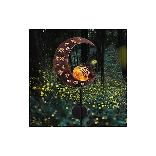 Udendørs Solcellelys 77cm Solcelle Metal Måne LED Glaskugle Havelys Vandafvisende Stilys med Blomst Fee og Jordspids Solcellelampe