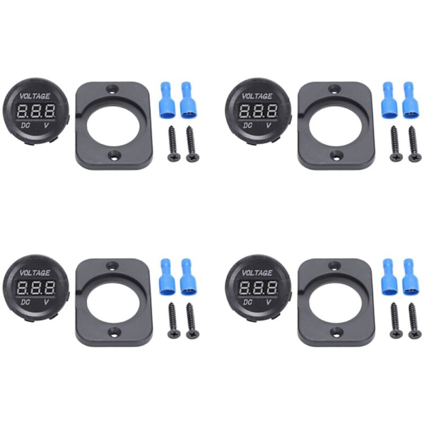 4x 12V-24V Svart Vattentät Spänningsmätare Voltmeter Motorcykel LED Digital Display