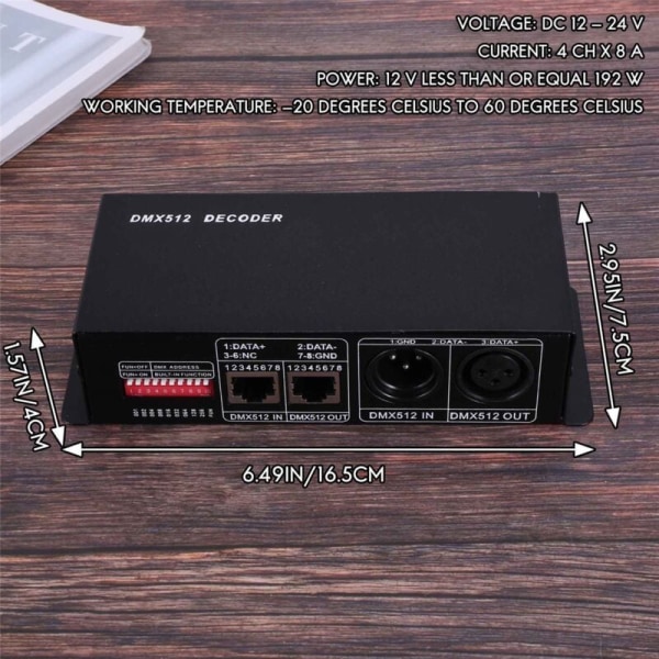 DMX 512 4CH x 8A 4-kanals LED-styrenhet Avkodare Dekoder Drive RGBW LED-remsa DC 12V - 24V