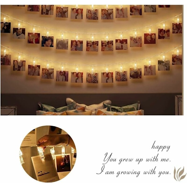 6M 40 LED Foto Ljusgirlang, LED Fotogirlang, Vägg Fotohållare Girlang, Klämma Fotohållare för Fest, Dekoration, Bröllop