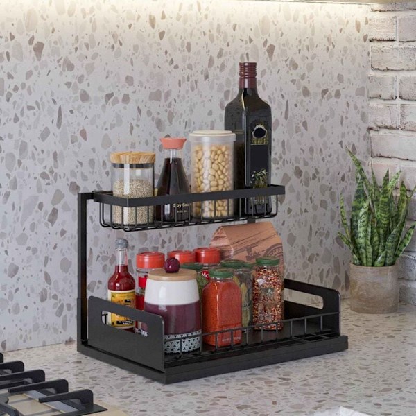 Under Sink Organizers & Opbevaring 2 Tier Badeværelse Vask Organizer Under Køkken, Skydedør