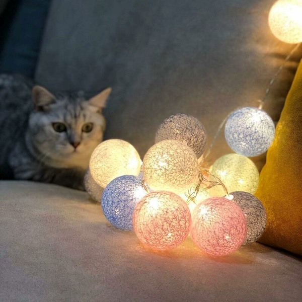 Fairy Lights LED-valoketju Kannettava Sisätiloihin 3.1M 20kpl Puuvillapallo Valoketju Tähtitaivas Seinävalot Hääjuhla Koti Joulukoriste (Väri