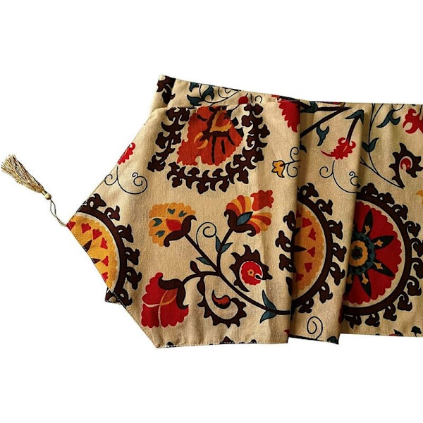 Etnisk Blomstermønstret Bomuldslinned Blanding Reversible Bordløber (11,8 Tommer X 78 Tommer)