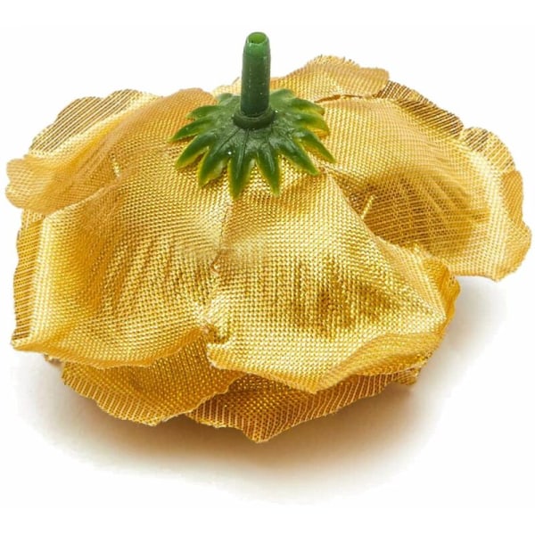 Konstgjorda sidenblommor blomhuvuden, 50 stycken för hattkläder albumdekoration, bröllopsdekoration (guld)