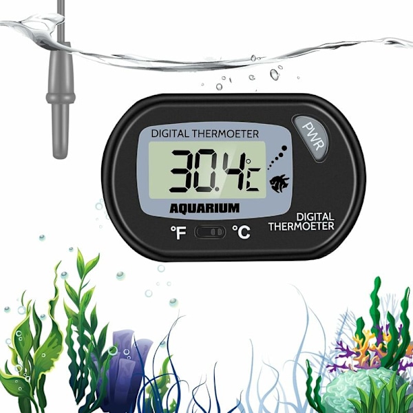 Akvarium Termometer - LCD Digital Akvarium Termometer med Sugkop og Neddykningsføler til Akvarium, Terrarium
