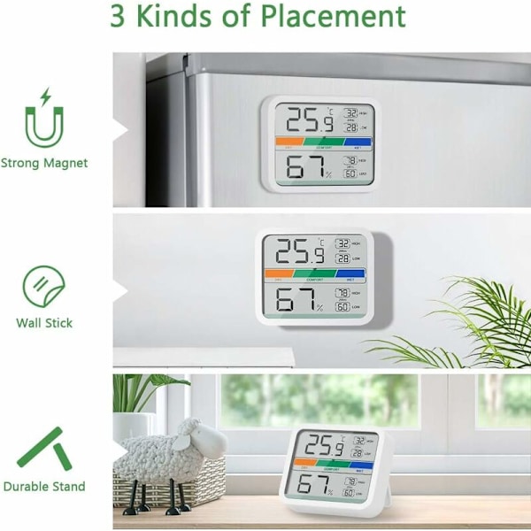 Mini Indendørs Termometer Digital Hygrometer Temperatur- og Luftfugtighedsmåler med ℉ / ℃ Konvertering af Maksimal og Minimal Temperatur og Luftfugtighed (W