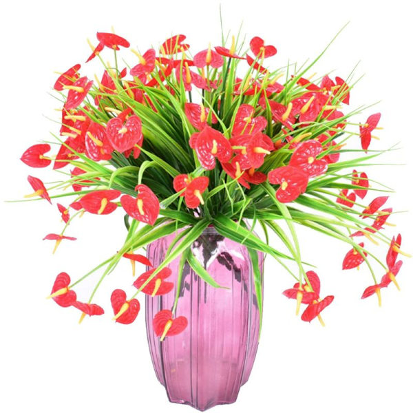 4 Buketter Konstgjorda Blommor Falska Anthurium Växter Plast Buskar Grönska Inomhus Utomhus Hängande Planter Dekorationer För