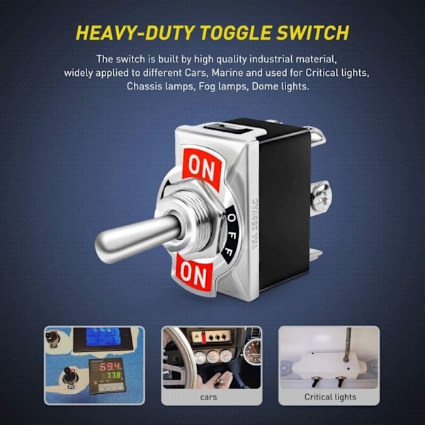 2 stk. 6-bens/3-position Heavy Duty Vippekontakt 0250V/15A DPDT Til/Fra/Til Kontakt med Vandtæt Hætte - RWLamp Kontakt