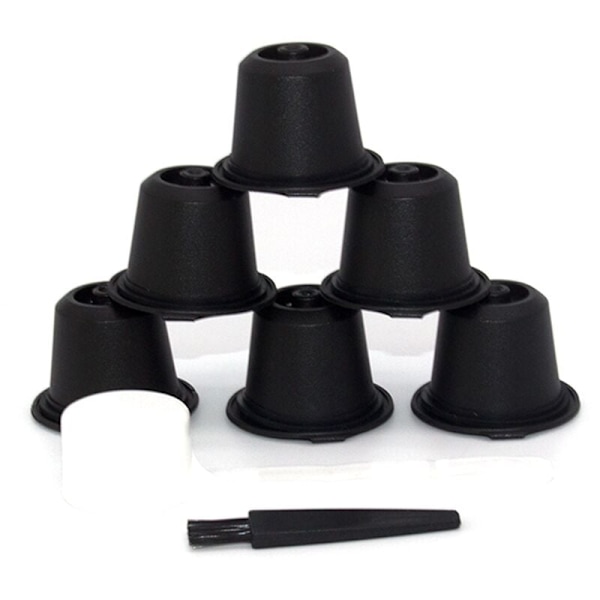 6 st återfyllningsbara kaffekapslar, kaffefilterkoppmaskinkapsel, plastfilter, svart