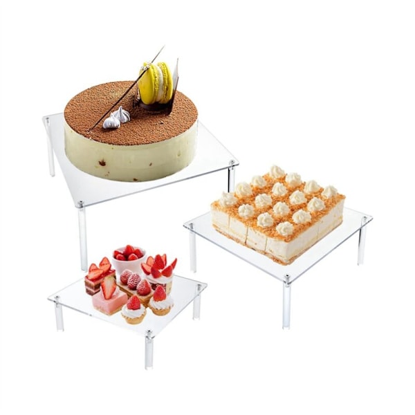 3 stk Akryl Cupcakes Stativ, Klar Kvadratisk Kakeutstilling, Dessertbord Utstillingssett for Matkaker, Pizza, Desserter