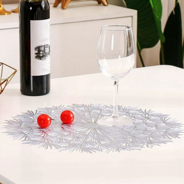 PVC Bronzing Hollow Antiskli Kjøkken Plassmatte Coaster Isolasjonspute Tallerken Kaffebord Matte Hotelldekor Sølv