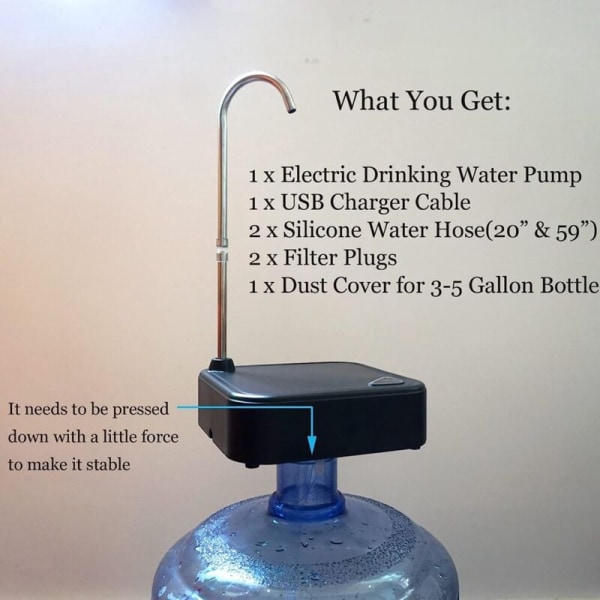2 i 1 bærbar elektrisk flaskedispenser til 5 gallon og universelle flasker USB genopladelig bordplade flaskedispenser
