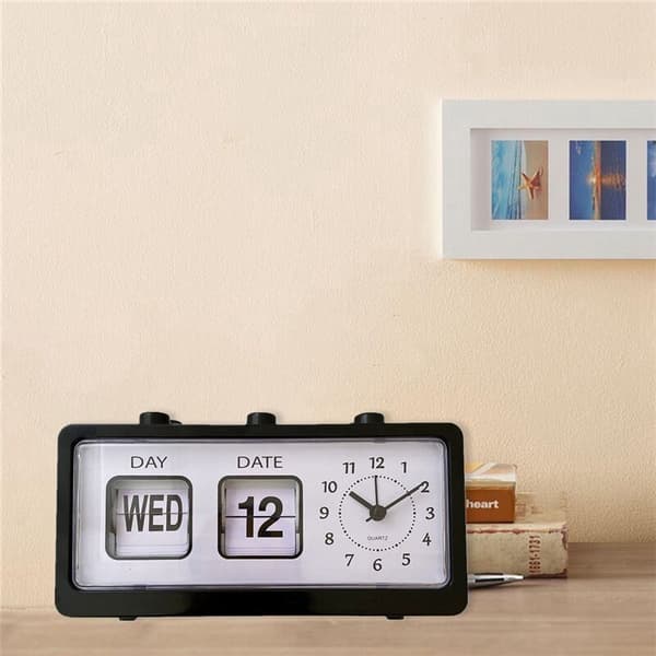 Mekanisk väckarklocka Nyhet Flip Clock Digital Desk Clock med kalender Retro Decor Clock, Vit