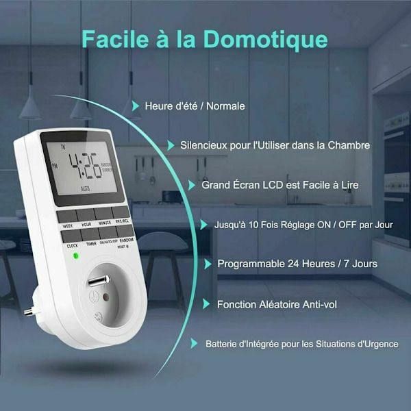 Digitaalinen ohjelmoitava pistorasia, viikoittainen digitaalinen ajastimella ja LCD-näytöllä, 12H/24H/7 päivän sähköpistorasian ajastimella, energiansäästöä kodinkoneille