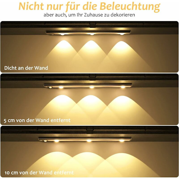 40cm Bevægelsessensor Skabslampe, Dæmpbar Genopladelig USB Trådløs LED Skabslampe 3000K-6000K LED Belysning Studie Køkken Natlys Skab Garderobe