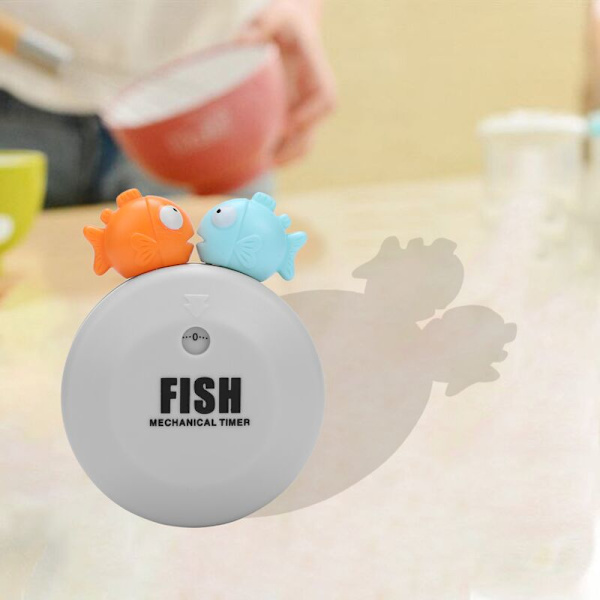 Söt tecknad bubbelfisk mekanisk timer kök matlagning påminnelse timer artefakt grå