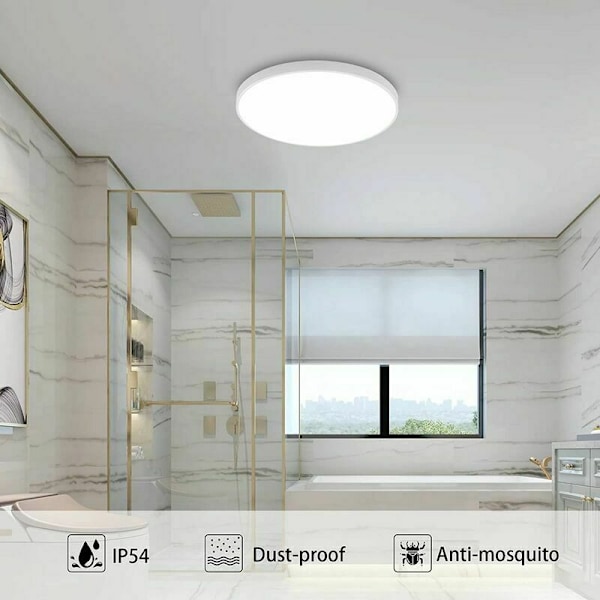 30W Rund LED Loftlampe, IP54 Vandtæt Loftlampe, 6500K Moderne Loftlampe til Badeværelse, Soveværelse, Stue, Køkken, Gang, Balkon