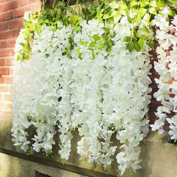 12 Pak Kunstige Wisteria Vines 3,6ft Triple Stem Ratta Faux Wisteria Lang Silkeblomst Girland (Hvid)