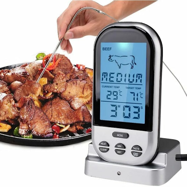 LCD Trådlös Kötttermometer Fjärrkontroll Digital Sond BBQ Grill Kökstermometer Hushållsugn BBQ Grillverktyg
