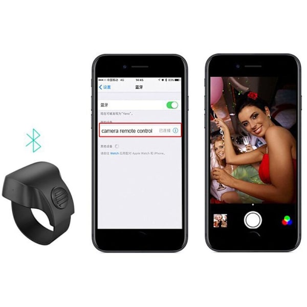 Bärbar MiNi Bluetooth 5.1 Telefon Selfie Fjärrkontroll Ring Trådlös Smart Fjärrkontroll Ring(Svart)