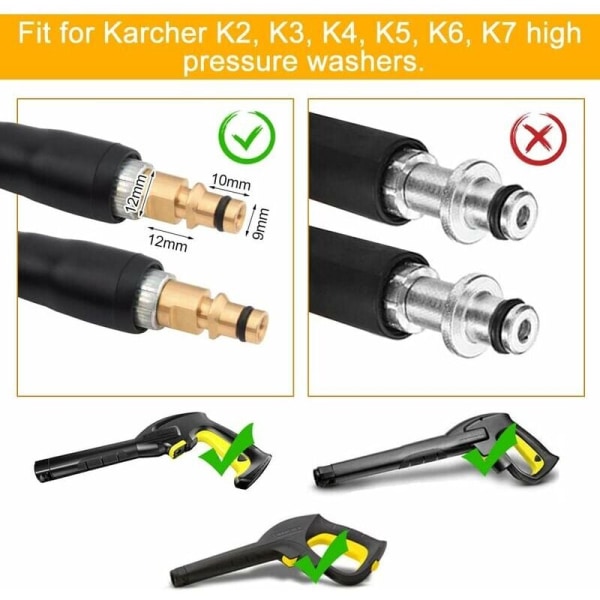 Erstatningsslange for Karcher K2 K3 K4 K5 K6 K7 Høytrykksvasker Høytrykksrenseslange hurtigkobling og hurtigutløser (6m）,