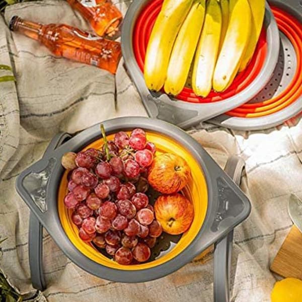 Hopfällbar sil, frukt-/grönsaksförvaringskorg, hopfällbart nät med hållbara stöd, gul