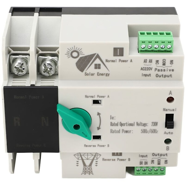 Automatisk omkopplare för dubbla strömförsörjningar, åldersbeständig timer Mini 50/60Hz PV till elnät 2P strömbrytare styrenhet God isolering för (1