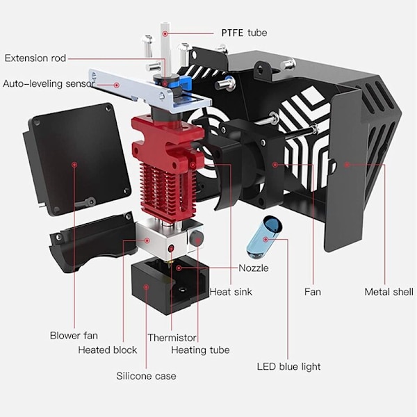 Fuldmonteret 3D-printerekstruderkit - 6 SE, SE Hot End med 4 0,4 mm dyser