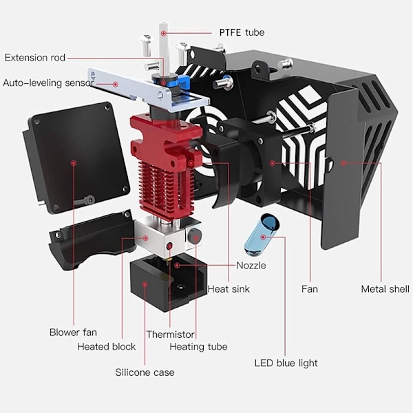 Fullstendig montert 3D-skriverekstrudersett - 6 SE, SE Hot End med 4 0,4 mm dyser