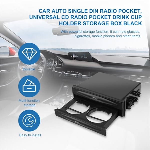 Auto Single Din Bilradio Lomme, Universal Cd Radio Lomme Drik Kopholder Opbevaringsboks Sort