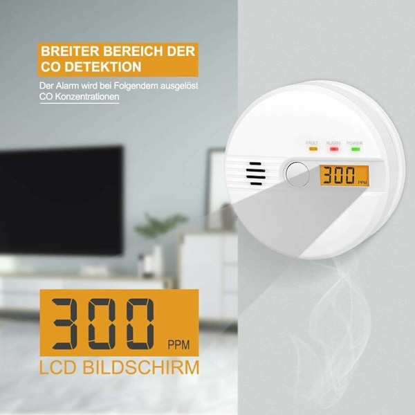Koldioxidlarm LCD-display CO-detektor 85Db Alarm Koldioxidsensor Koldioxiddetektor med testknapp Batteridriven